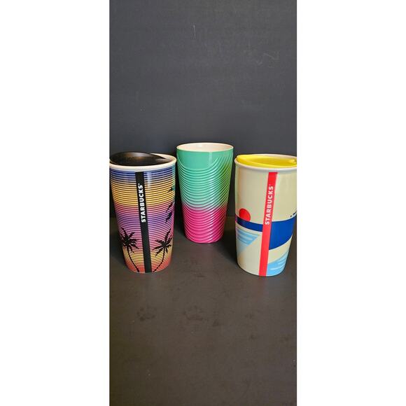 Starbucks Ceramic Coffee Travel Mugs With Lid Set 3 - Picture 2 of 4